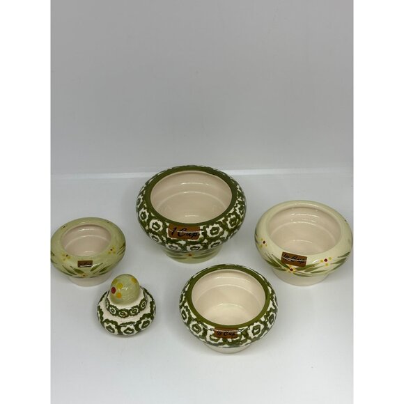 Temp-Tations By Tara Stacking Measuring Cups 5 Set Ceramic Green Floral Design - Picture 4 of 8